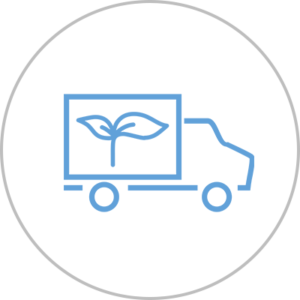 blå ikon av lastbil med miljöikon