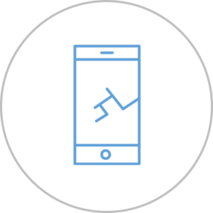 blå ikon av mobil med krossad ruta